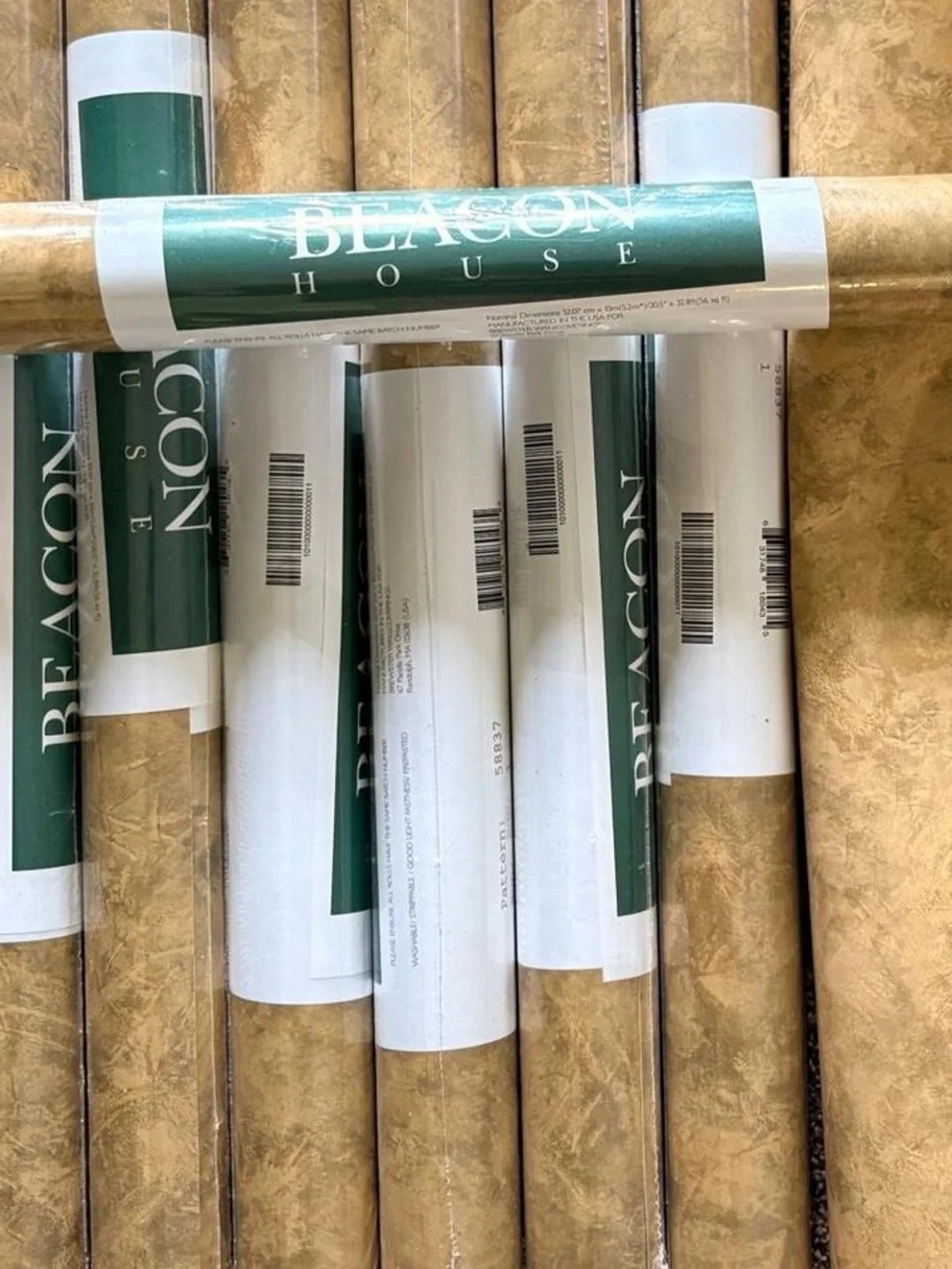 New Old Stock Vintage Wallpaper Faux Plaster or Stone Pattern 8 Rolls Same Batch
